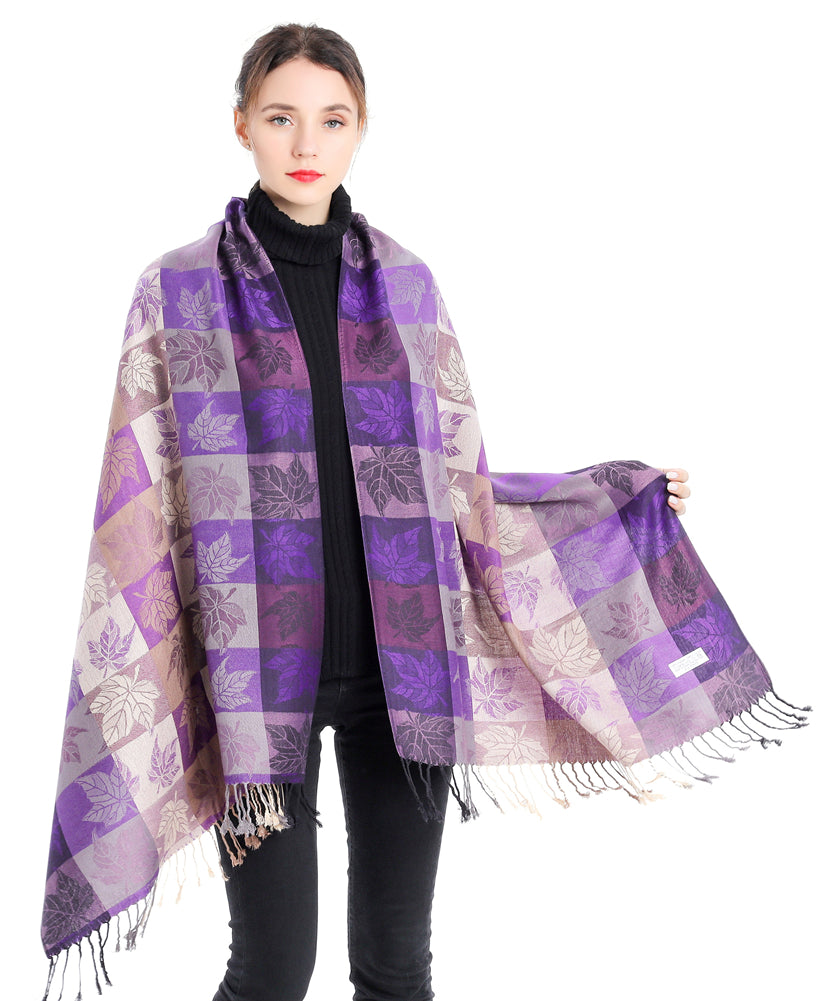 Plaid Leaf Motif Pashmina