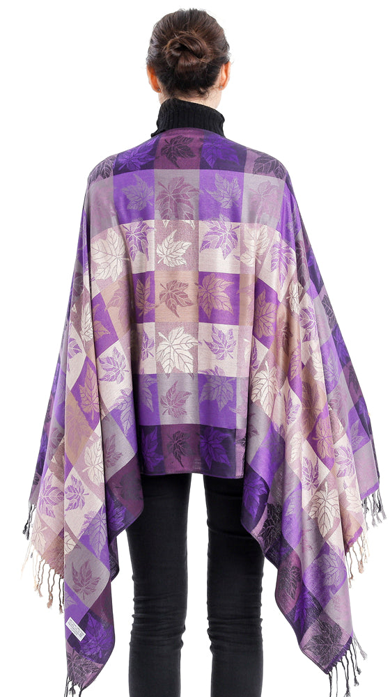 Plaid Leaf Motif Pashmina