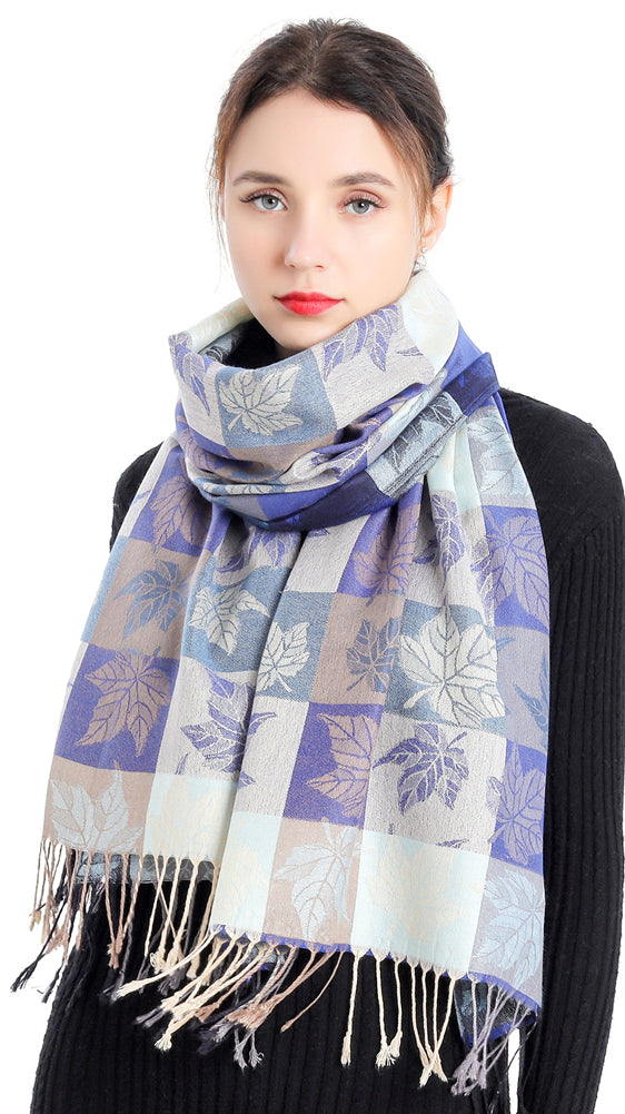 Plaid Leaf Motif Pashmina
