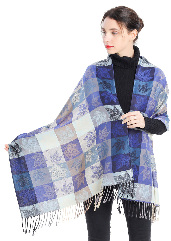 Plaid Leaf Motif Pashmina
