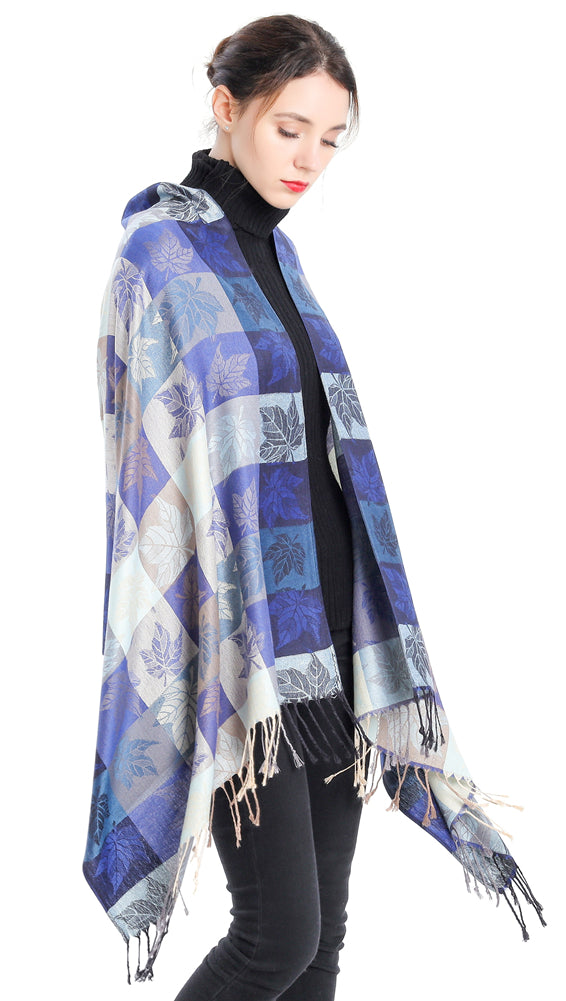 Plaid Leaf Motif Pashmina