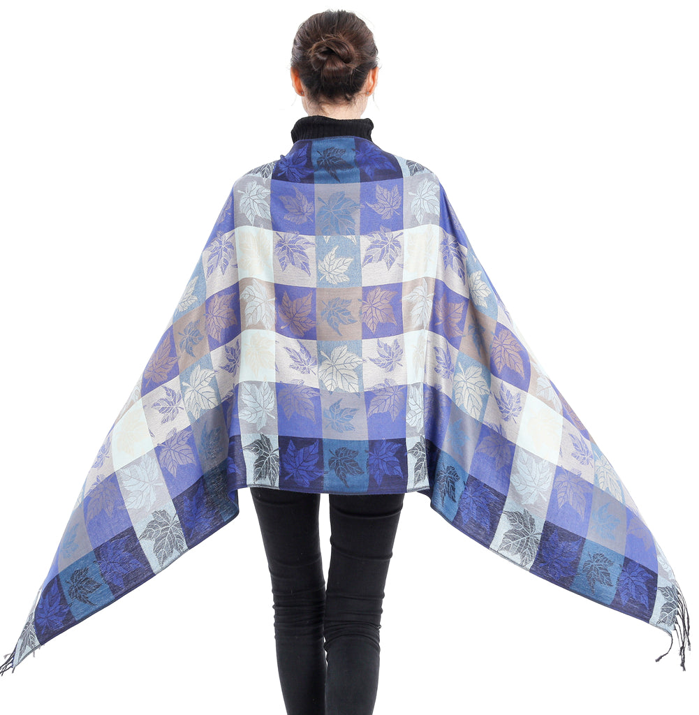 Plaid Leaf Motif Pashmina