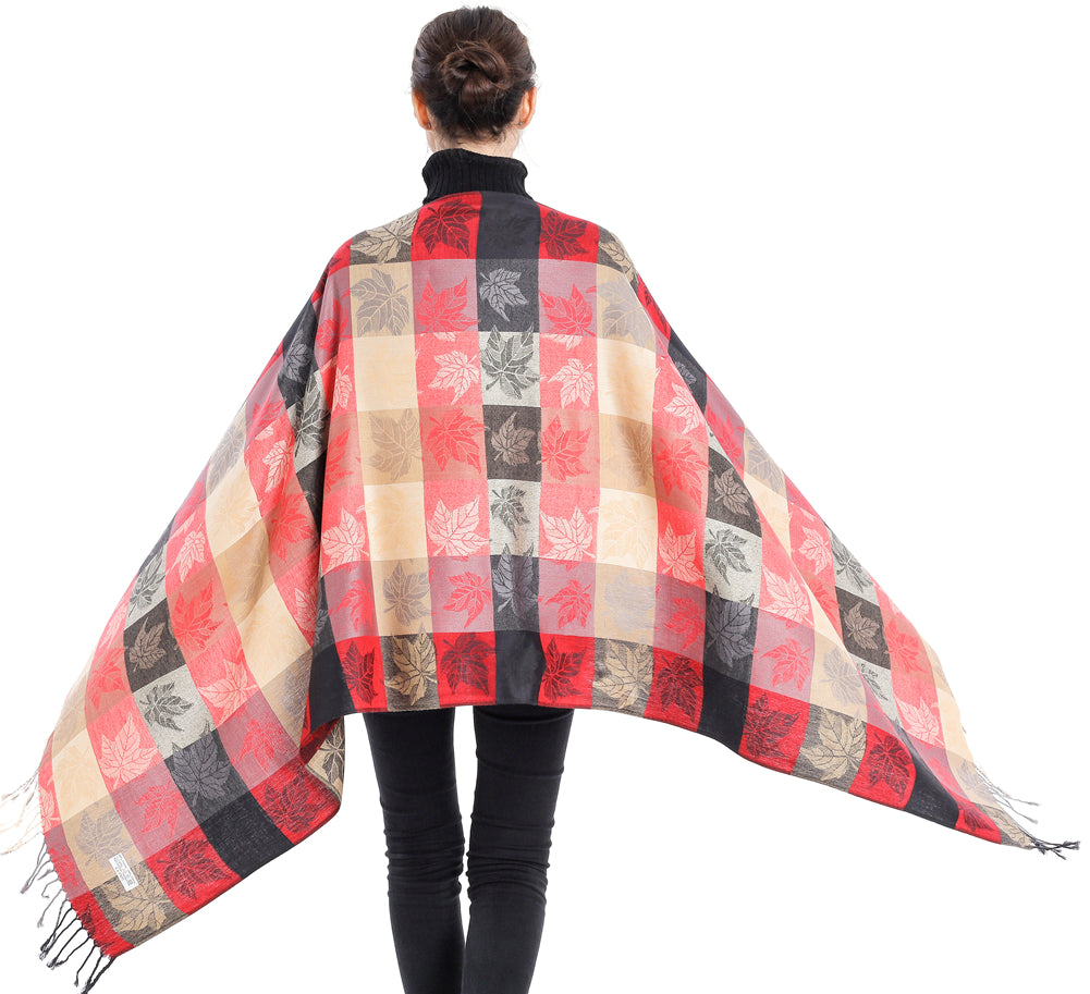 Plaid Leaf Motif Pashmina