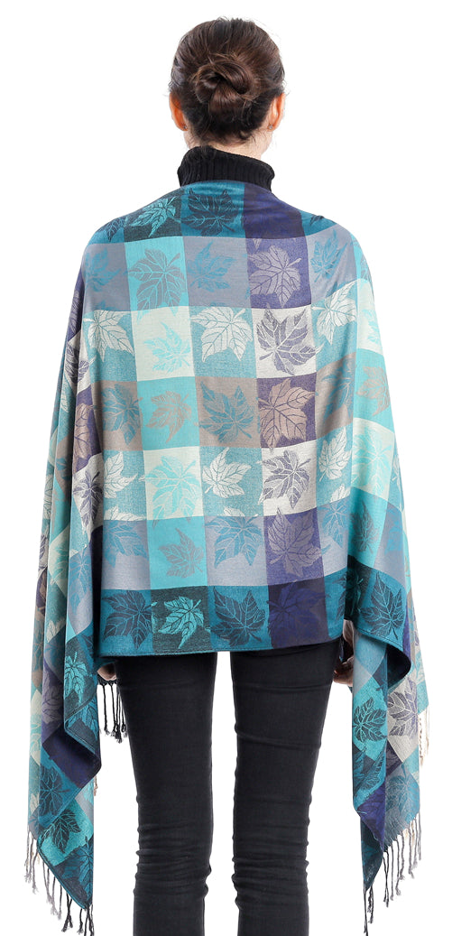 Plaid Leaf Motif Pashmina