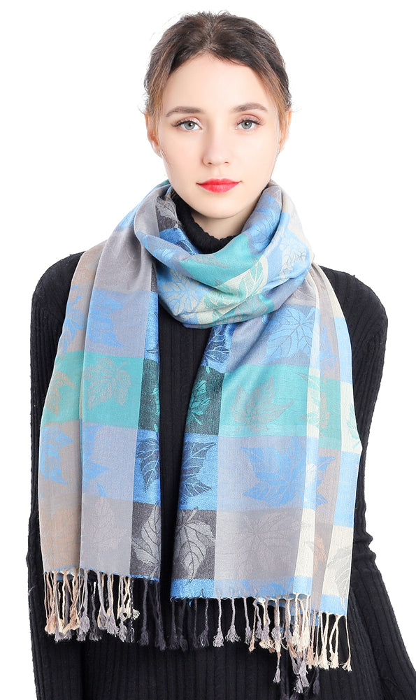 Plaid Leaf Motif Pashmina