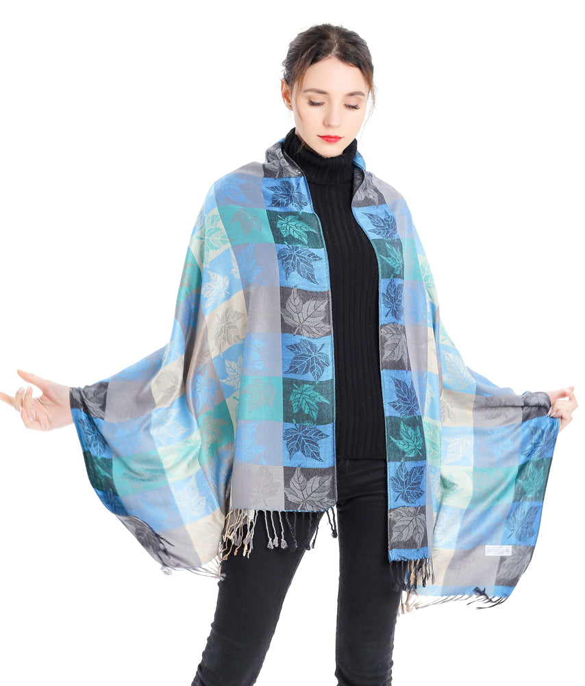 Plaid Leaf Motif Pashmina