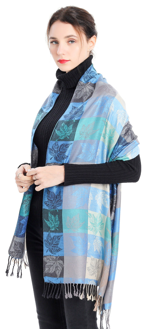 Plaid Leaf Motif Pashmina