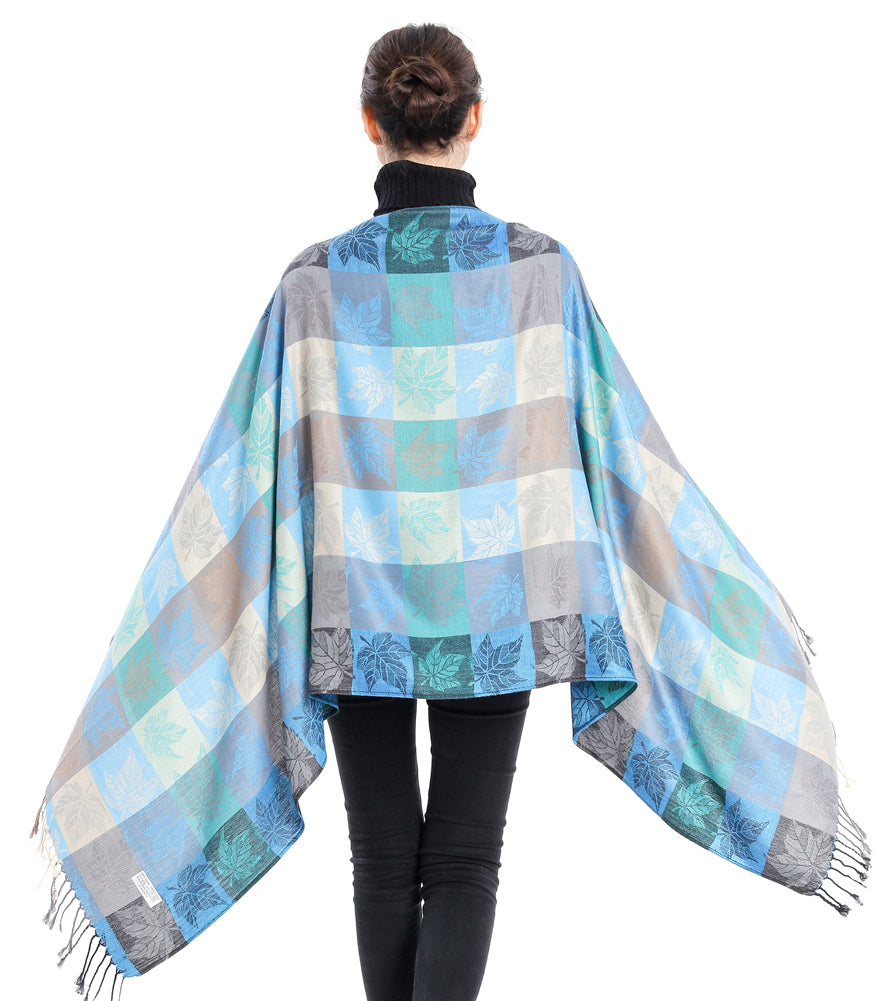 Plaid Leaf Motif Pashmina